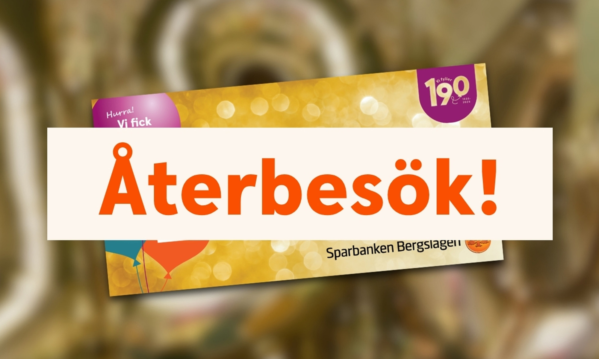 En oskarp bakgrund i guld med en färgplatta med texten "Återbesök" ovanpå